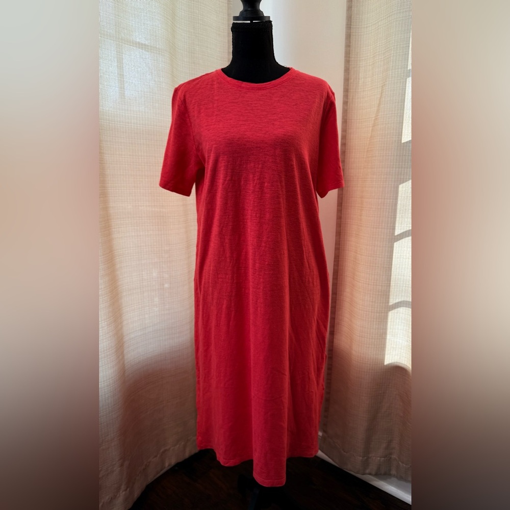 Eileen Fisher Organic Oversized Cotton Short Sleeve Jersey Dress Red Sz Xs NWOT
